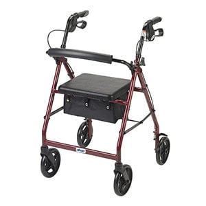 Red Rollator Walker with Fold Up Removable Back Support Padded Seat