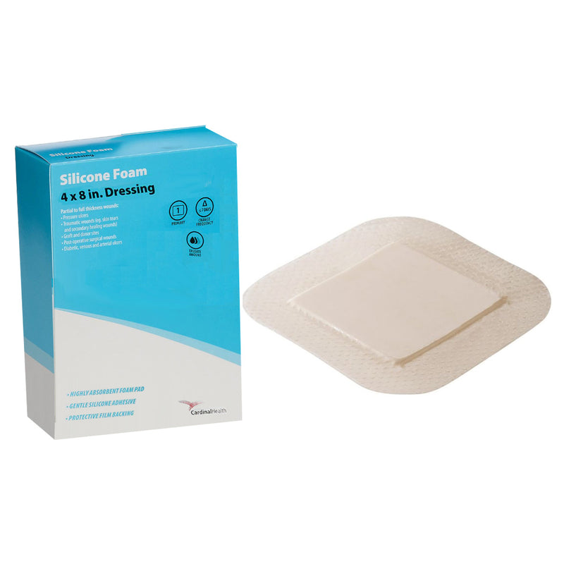 Cardinal Health Silicone Bordered Foam Dressing, 4" x 8"