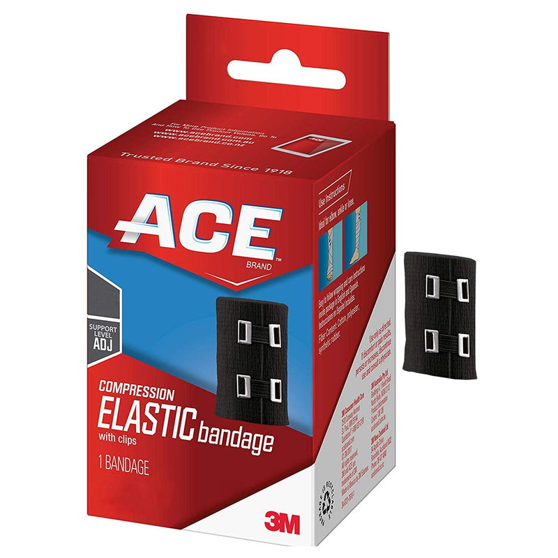 Ace Elastic Bandage with Metal Clips, 4" x 63.6", Black