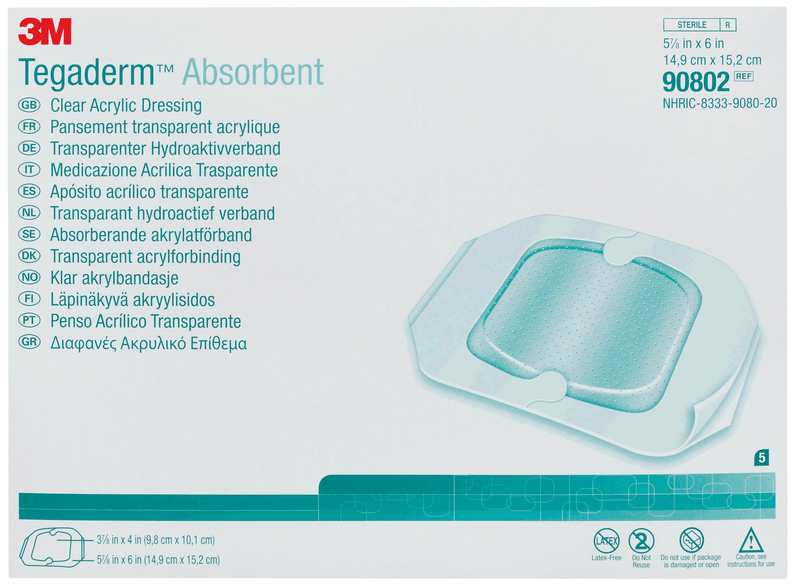 Tegaderm Clear Absorbent Acrylic Dressing 4-2/5" x 5" Oval