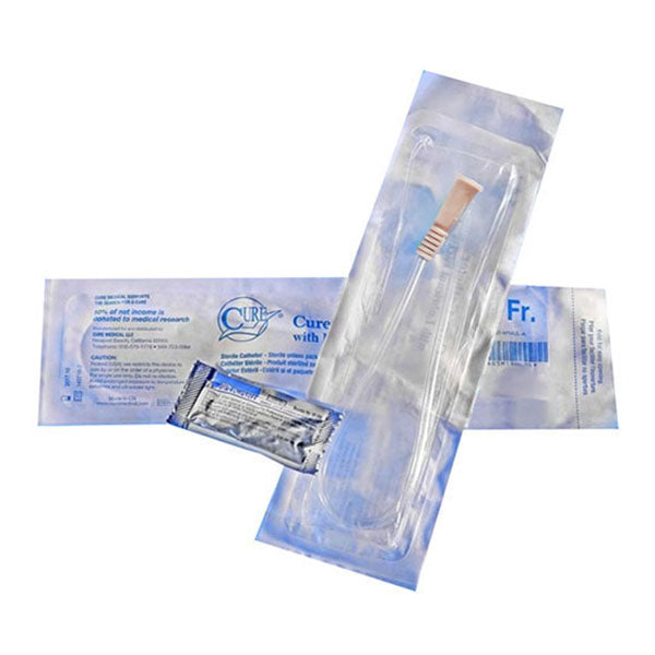 Cure Pocket Coude Catheter, 12 Fr, 16" Sterile Intermittent Catheter with Funnel End and Lubricant Packet, Latex-Free, DEHP-Free