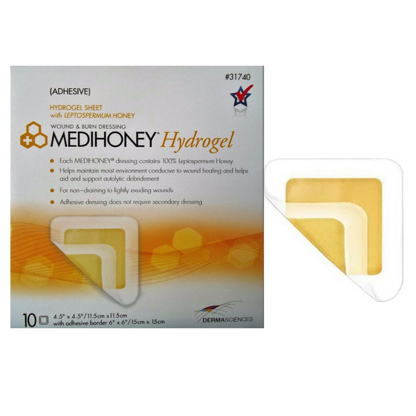 MediHoney Hydrogel Adhesive Dressing, 4.3" x 4.3, Sterile