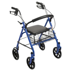 Drive Medical Durable 4-Wheel Rollator with Fold-Up Removable Back Blue