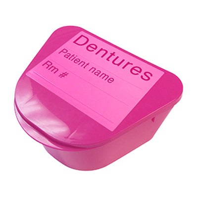 Denture Cup with Hinged Lid, 2" x 4" x 3", Pink