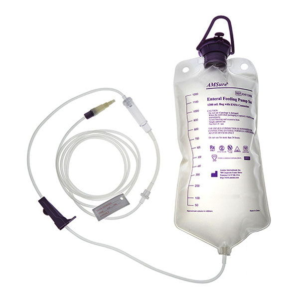 ALCOR AMSure Enteral Feeding Bag Pump Set with ENFit & Transition Connectors, 1200 mL