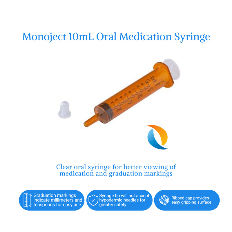 Monoject Oral Medication Syringe 10 mL, Clear