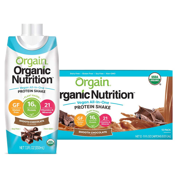 Orgain Organic Nutrition Vegan All-In-One Protein Shake, Smooth Chocolate, 11 fl oz
