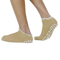 Single Tread Patient Safety Footwear with Terrycloth Interior, Large, Tan