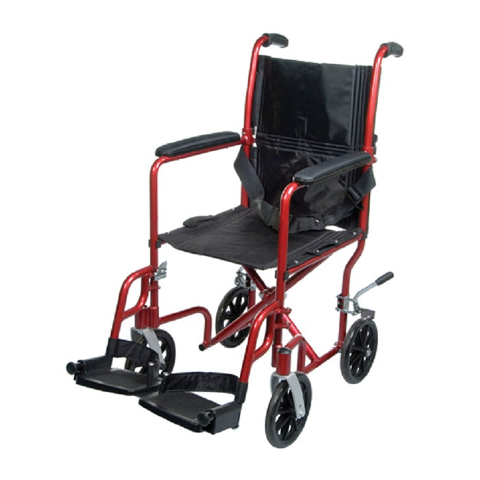 Aluminum 19" Transport Wheelchair Burgundy with Footrest.