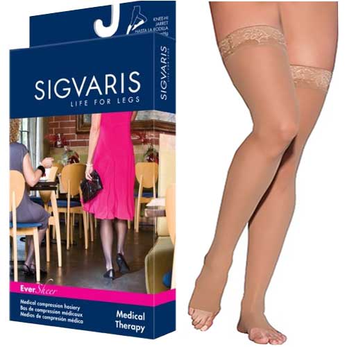 EverSheer Thigh-High with Grip-Top, 20-30 mmHg, Large, Long, Open Toe, Natural