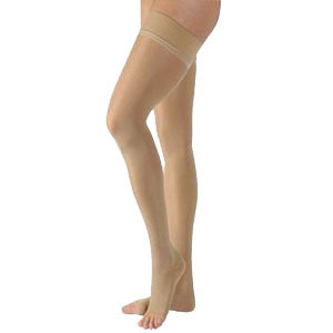 Select Comfort Thigh-High Stockings 30-40mmHg w/Grip-Top, Medium Short, Open Toe, Crispa