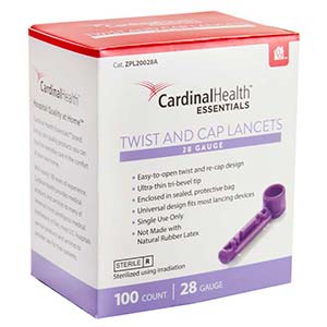 Cardinal Health Essentials Twist and Cap Lancet 28G (100 count)