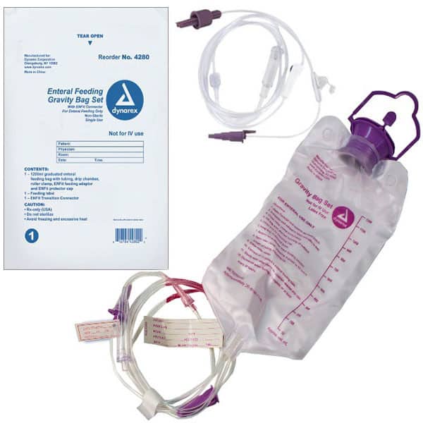 Gravity Bag Set with 1200 cc Enteral Bag - with ENFit Connector