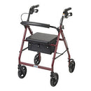 Red Rollator Walker with Fold Up Removable Back Support Padded Seat