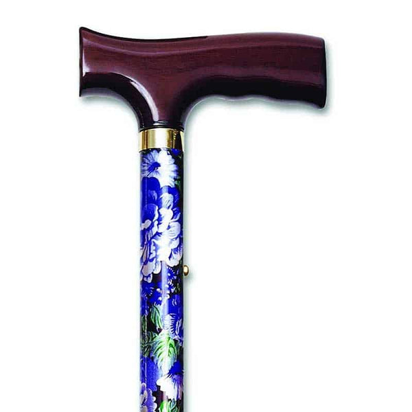 Folding Travel Cane with Fritz Handle, Mauve Floral, 33" - 37"