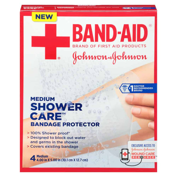 J AND J Band-Aid First Aid Shower Care Bandage Protector, Medium, 4 ct.