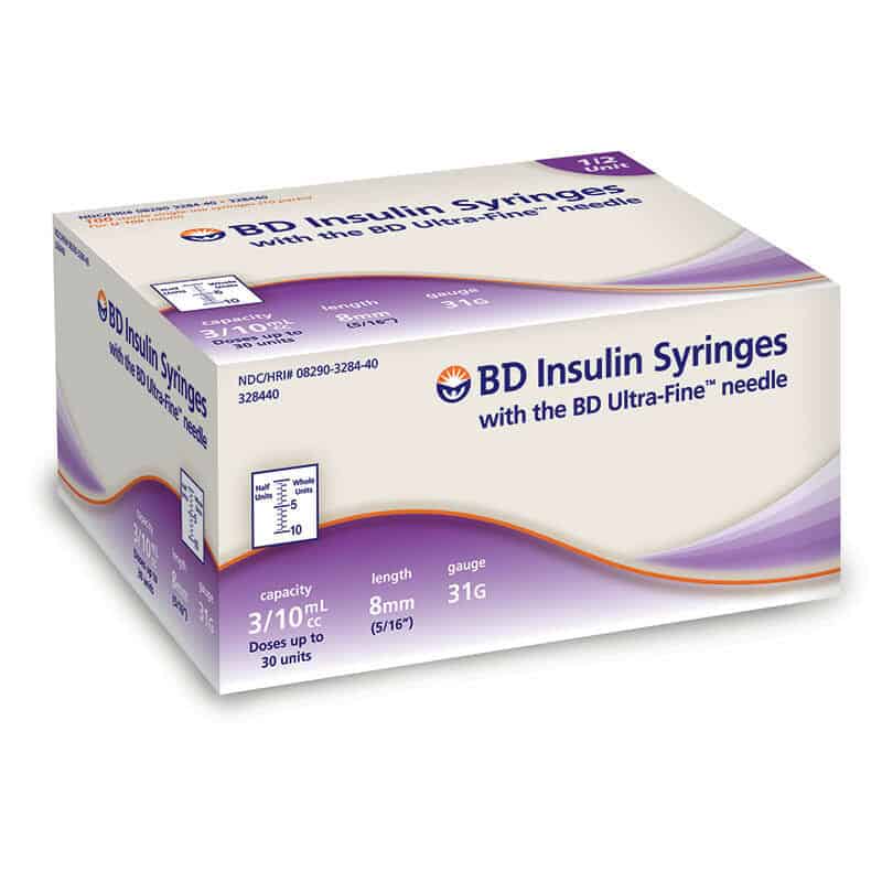 Insulin Syringe with Ultra-Fine II Needle 31G x 5/16", 3/10 mL (100 count)