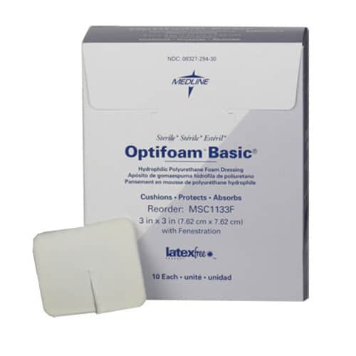 Optifoam Basic Polyurethane Foam Dressing with Fenestration, 3" x 3"