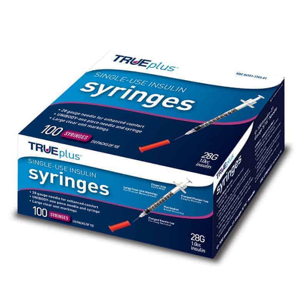 Trueplus Single-Use Insulin Syringe, 28G x 1/2", 1 mL (100 Count)